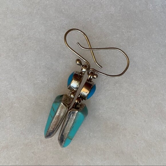 HOB EARRINGS STERLING SILVER 925 TURQUOISE WIRE DROP - Picture 5 of 7